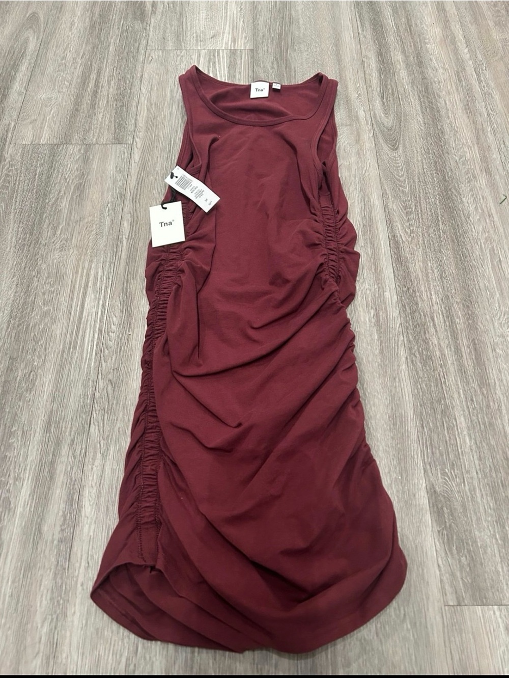 TNA Sleeveless Ruched Dress in Burgundy